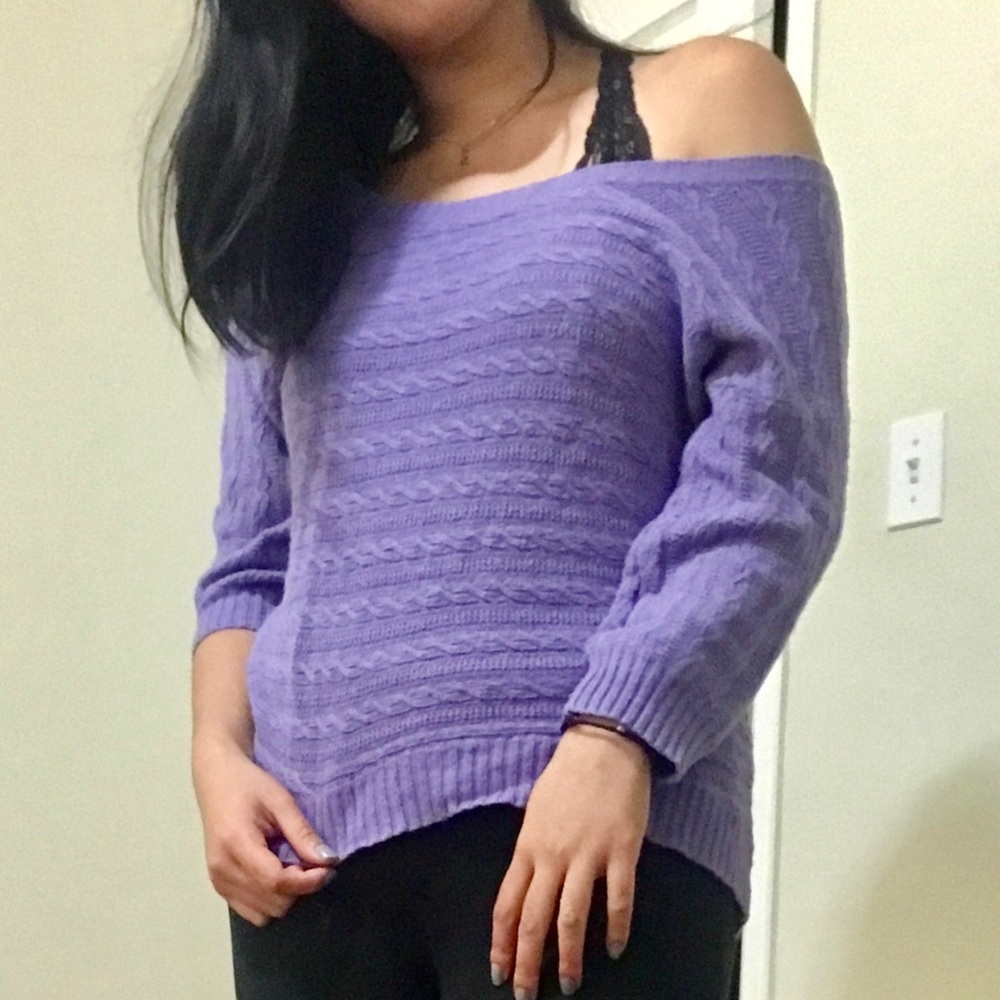 Mossimo Purple Off Shoulder/Boat Neck Sweater